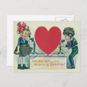 ヴィンテージレトロカップル電話バレンタインカード シーズンポストカード (正面/裏面)