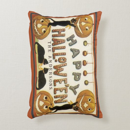 ヴィンテージレトロカボチャ&キャッツカスタムハロウィン アクセントクッション (正面(垂直))