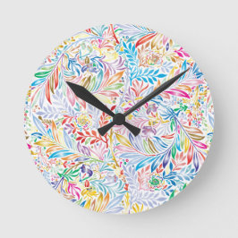 ヴィンテージレトロカラフルリーフィーフローライラストレーション ラウンド壁時計
