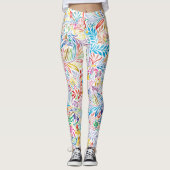 ヴィンテージレトロカラフルリーフィーフローライラストレーション レギンス (正面)