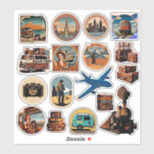 ヴィンテージレトロカラーウォータカラートラベルシール シール (シート)