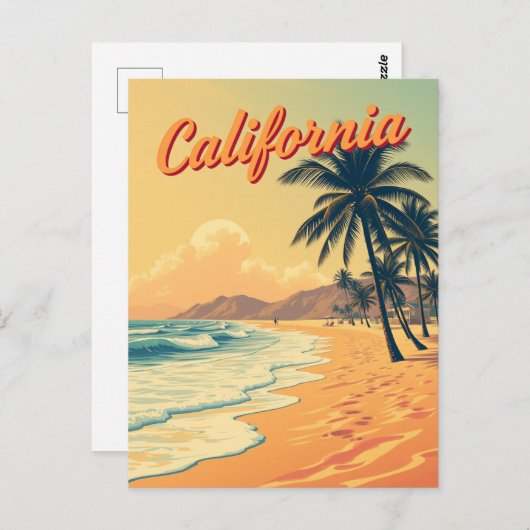 ヴィンテージレトロカリフォルニアビーチ旅行 ポストカード (正面/裏面)