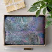 ヴィンテージレトロカーティール(緑がかった色)ブルー素朴オールドアート 薄葉紙 (ギフト)