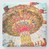 ヴィンテージレトロカーニバルスイングライドカラフル写真 ストーンコースター (正面)