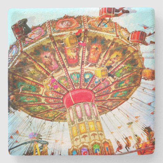 ヴィンテージレトロカーニバルスイングライドカラフル写真 ストーンコースター (正面)