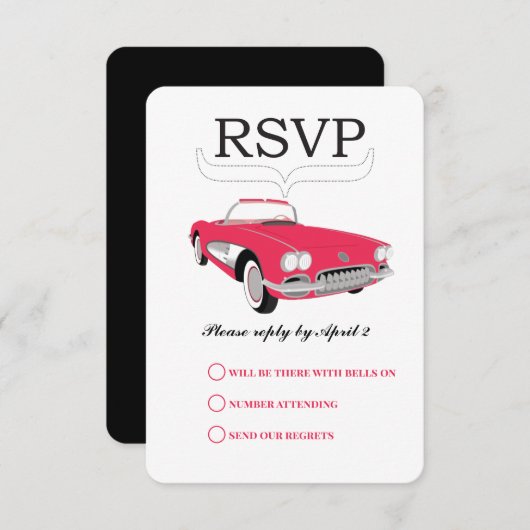 ヴィンテージレトロカーピンク転換結婚式RSVP 出欠カード (正面/裏面)