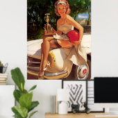 ヴィンテージレトロカーレースピンアップガール ポスター (ホームオフィス)