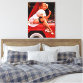 ヴィンテージレトロカー整備士ピンナップガール キャンバスプリント (インサイチュ (寝室))