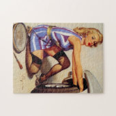 ヴィンテージレトロカー整備士ピンナップガール ジグソーパズル (横)