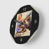 ヴィンテージレトロカー整備士ピンナップガール スクエア壁時計 (傾斜)