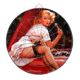 ヴィンテージレトロカー整備士ピンナップガール ダーツボード