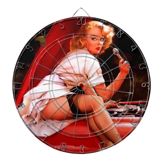 ヴィンテージレトロカー整備士ピンナップガール ダーツボード (正面)