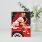 ヴィンテージレトロカー整備士ピンナップガール ポストカード (スタンド正面)