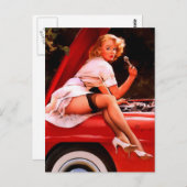 ヴィンテージレトロカー整備士ピンナップガール ポストカード (正面/裏面)