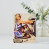 ヴィンテージレトロカー整備士ピンナップガール ポストカード (スタンド正面)