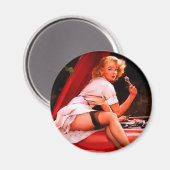 ヴィンテージレトロカー整備士ピンナップガール マグネット (正面/裏面)