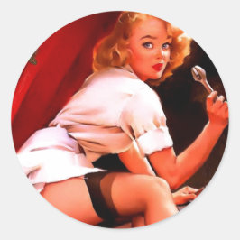 ヴィンテージレトロカー整備士ピンナップガール ラウンドシール