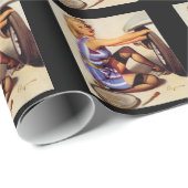 ヴィンテージレトロカー整備士ピンナップガール ラッピングペーパー (ロールコーナー)