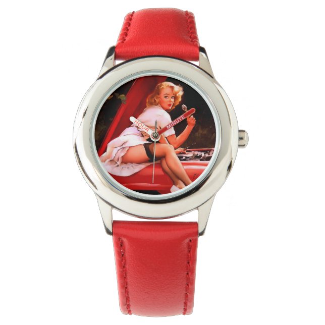 ヴィンテージレトロカー整備士ピンナップガール 腕時計 (正面)