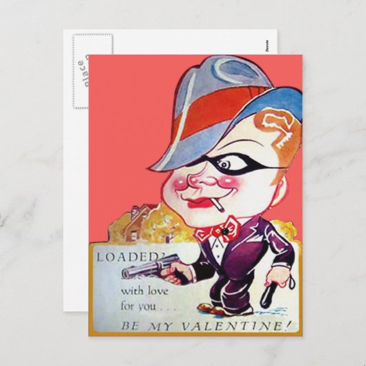 ヴィンテージレトロガングスターバレンタインカード シーズンポストカード (正面/裏面)