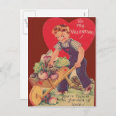 ヴィンテージレトロガーデニングバレンタインカード シーズンポストカード (正面/裏面)