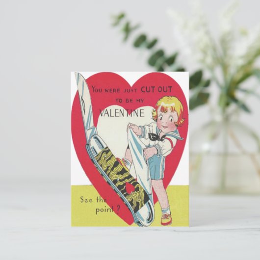ヴィンテージレトロガールとナイフバレンタインカード シーズンポストカード (スタンド正面)