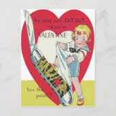 ヴィンテージレトロガールとナイフバレンタインカード シーズンポストカード (正面)