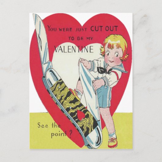 ヴィンテージレトロガールとナイフバレンタインカード シーズンポストカード (正面)