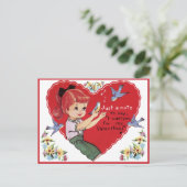 ヴィンテージレトロガールとブルーバードバレンタインデー ポストカード (スタンド正面)
