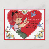 ヴィンテージレトロガールとブルーバードバレンタインデー ポストカード (正面)