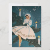ヴィンテージレトロガールインホワイトカスタムクリスマス シーズンカード (正面)