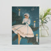 ヴィンテージレトロガールインホワイトカスタムクリスマス シーズンカード (スタンド正面)