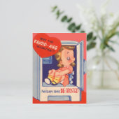 ヴィンテージレトロガールイン冷蔵庫バレンタインカード シーズンポストカード (スタンド正面)