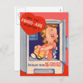 ヴィンテージレトロガールイン冷蔵庫バレンタインカード シーズンポストカード (正面/裏面)