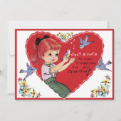 ヴィンテージレトロガールウィズブルーバードカスタムズバレンタイン シーズンカード (正面)