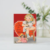 ヴィンテージレトロガールオンフォンバレンタインカード シーズンポストカード (スタンド正面)