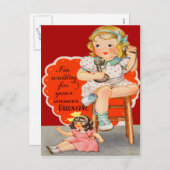 ヴィンテージレトロガールオンフォンバレンタインカード シーズンポストカード (正面/裏面)