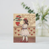 ヴィンテージレトロガールハート植物バレンタインカード シーズンポストカード (スタンド正面)