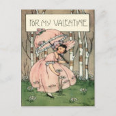 ヴィンテージレトロガールピッキングデイジーバレンタインカード シーズンポストカード (正面)