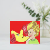 ヴィンテージレトロガール吹ズバルーンバレンタインカード シーズンポストカード (スタンド正面)