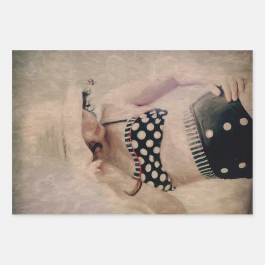 ヴィンテージレトロガール水玉模様ビキニ ラッピングペーパーシート (正面2)