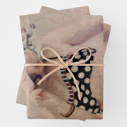 ヴィンテージレトロガール水玉模様ビキニ ラッピングペーパーシート (インサイチュ)