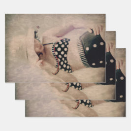 ヴィンテージレトロガール水玉模様ビキニ ラッピングペーパーシート