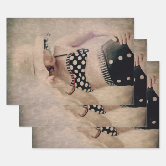 ヴィンテージレトロガール水玉模様ビキニ ラッピングペーパーシート (セット)