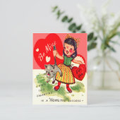 ヴィンテージレトロガール猫バレンタインカード シーズンポストカード (スタンド正面)