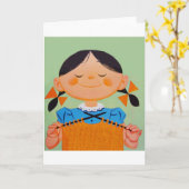 ヴィンテージレトロガール編み物 カード (黄色い花)