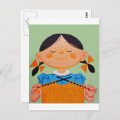 ヴィンテージレトロガール編み物 ポストカード (正面/裏面)