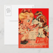 ヴィンテージレトロガール&パピーバレンタインカード シーズンポストカード (正面/裏面)