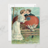 ヴィンテージレトロキスをするバレンタインカード シーズンポストカード (正面/裏面)