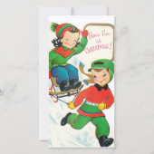 ヴィンテージレトロキッズスレディングカスタムクリスマス シーズンカード (正面)